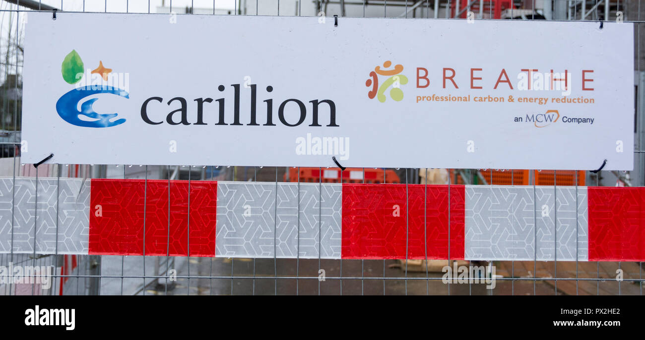 Carillion plc signage -  a British multinational facilities management and construction services company headquartered in Wolverhampton, UK Stock Photo