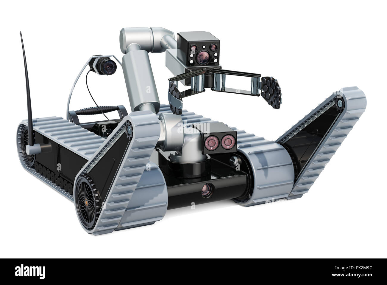 Bomb disposal robot, 3D rendering isolated on white background Stock