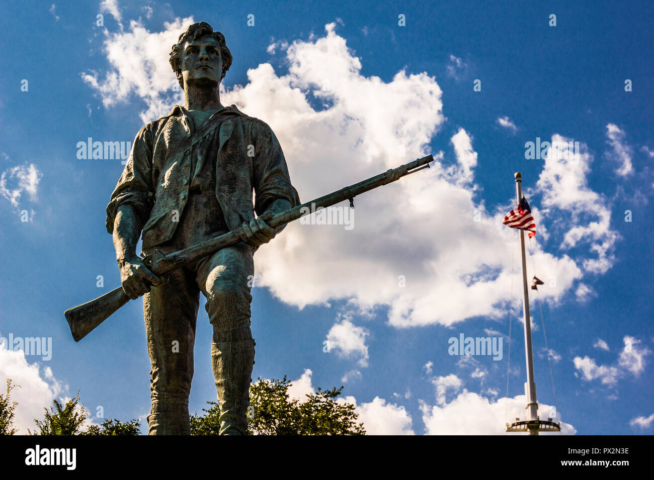 Minuteman Statue Lexington Battle Green _ Lexington, Massachusetts, USA Stock Photo