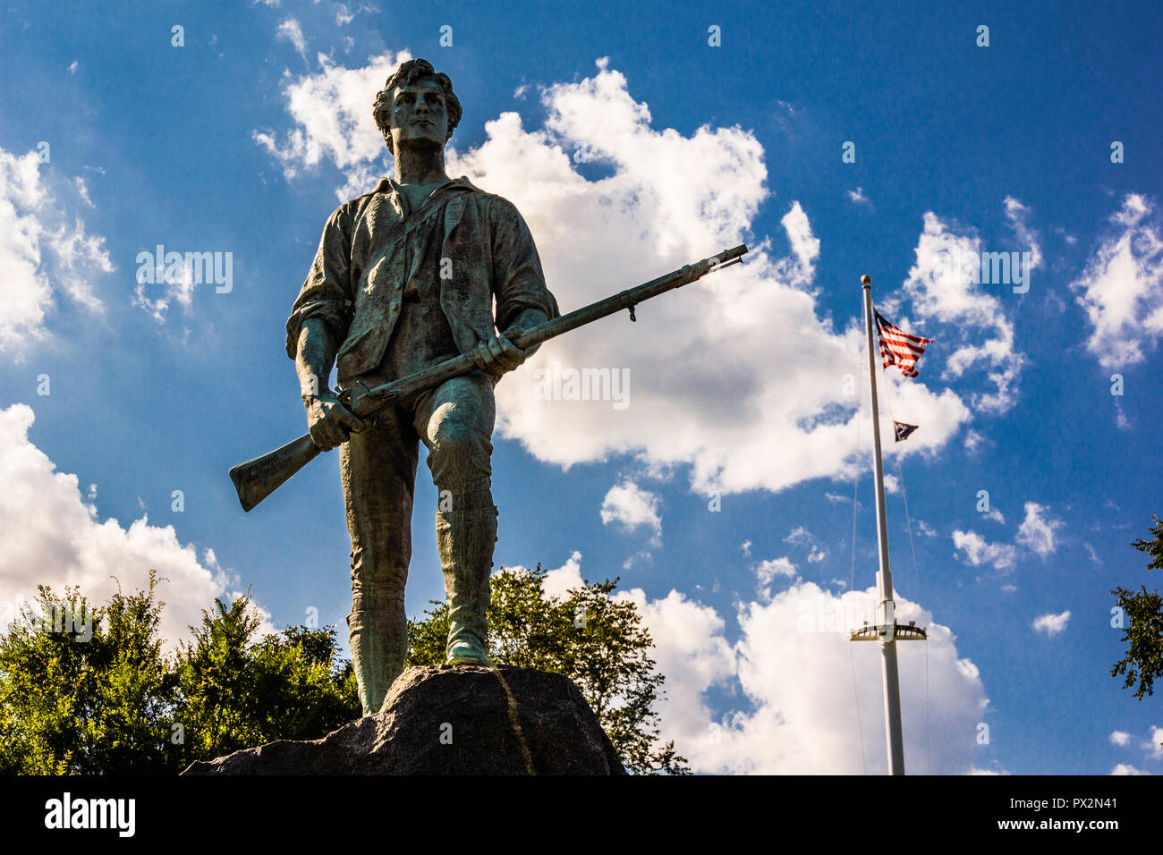 Minuteman Statue Lexington Battle Green _ Lexington, Massachusetts, USA Stock Photo