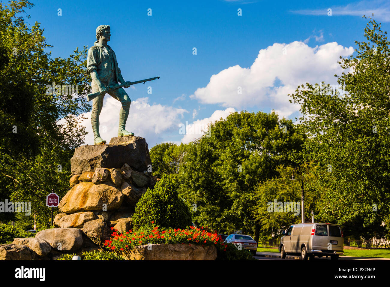 Minuteman Statue Lexington Battle Green _ Lexington, Massachusetts, USA Stock Photo