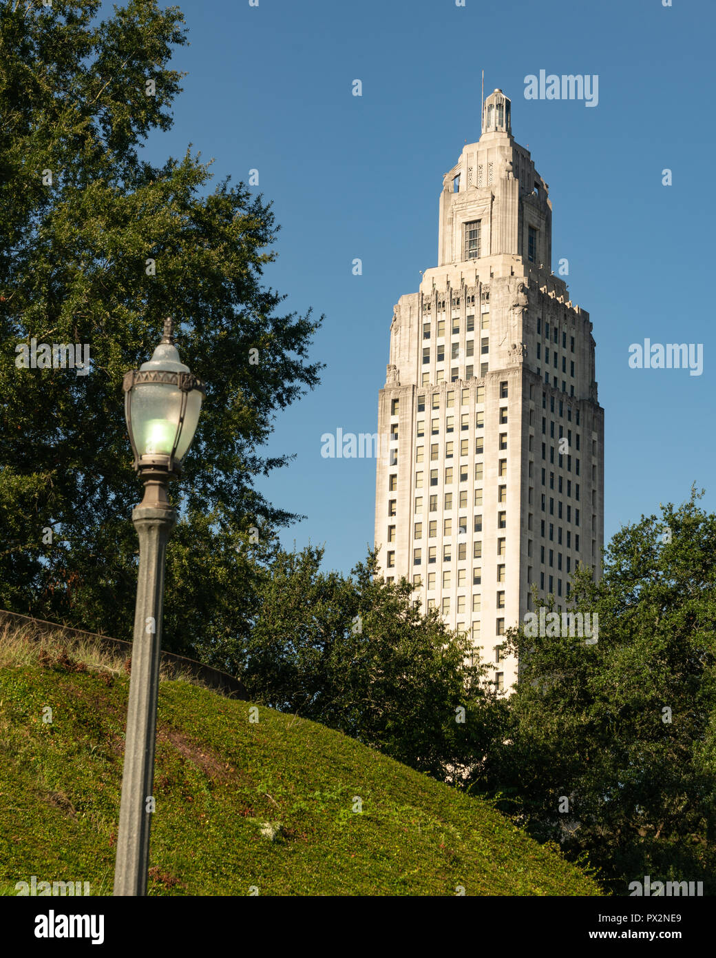 A square composition of the back side park area at the State Capital Building Baton Rouge Louisiana Stock Photo