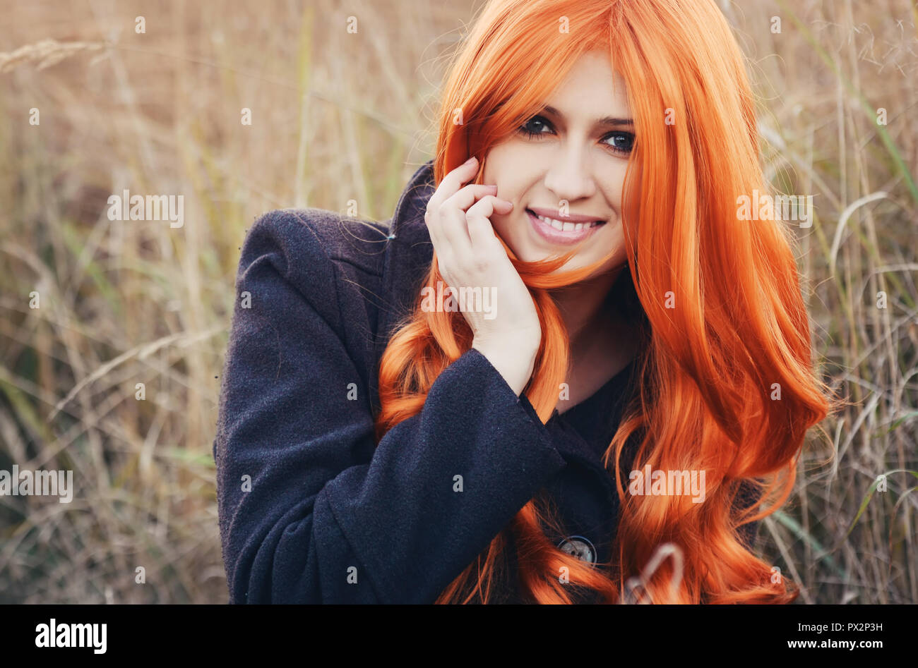 Beautiful autumn portrait of red haired caucasian girl Stock Photo - Alamy