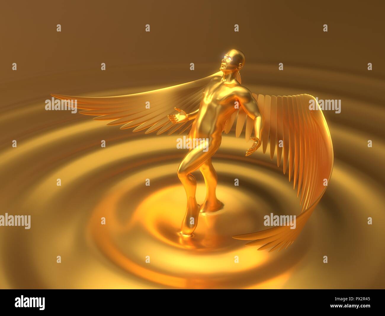 golden angelic character rising from liquid gold. 3d illustration Stock ...