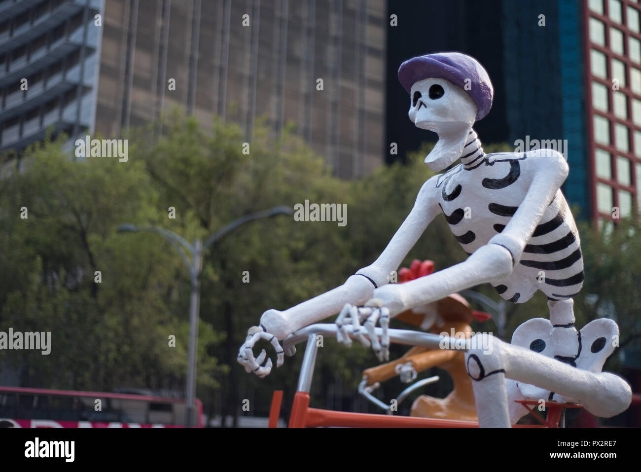 A typical skeleton sculpture at Paseo de la Reforma during Mexico's City Day of the Dead parade Stock Photo