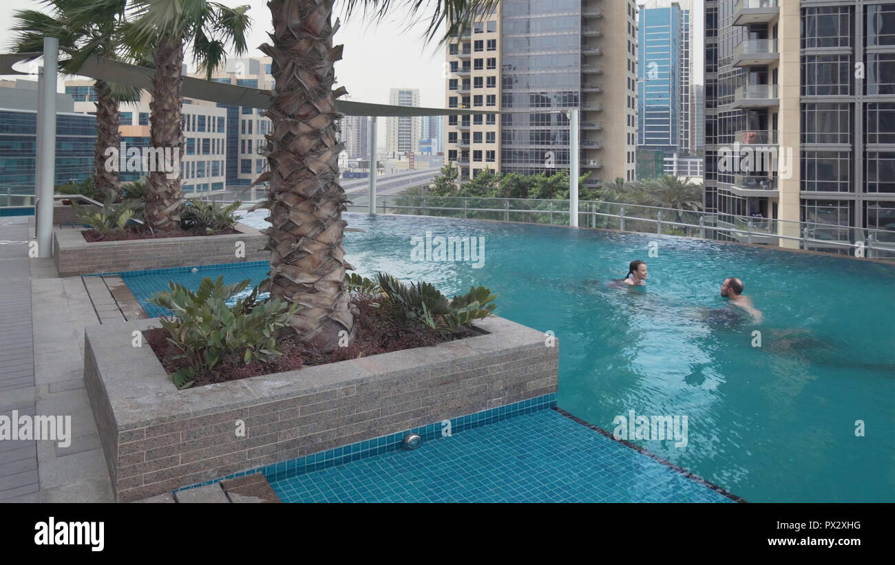 Outdoor pool with beautiful views of downtown Dubai in Damac Maison