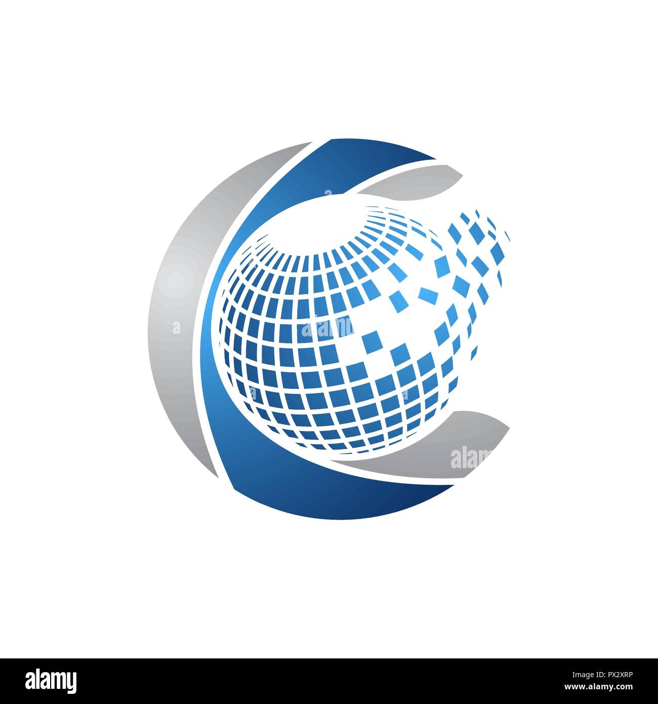 Creative abstract 3d pixel sphere vector logo design template element. Colored silver blue concept icon Stock Vector