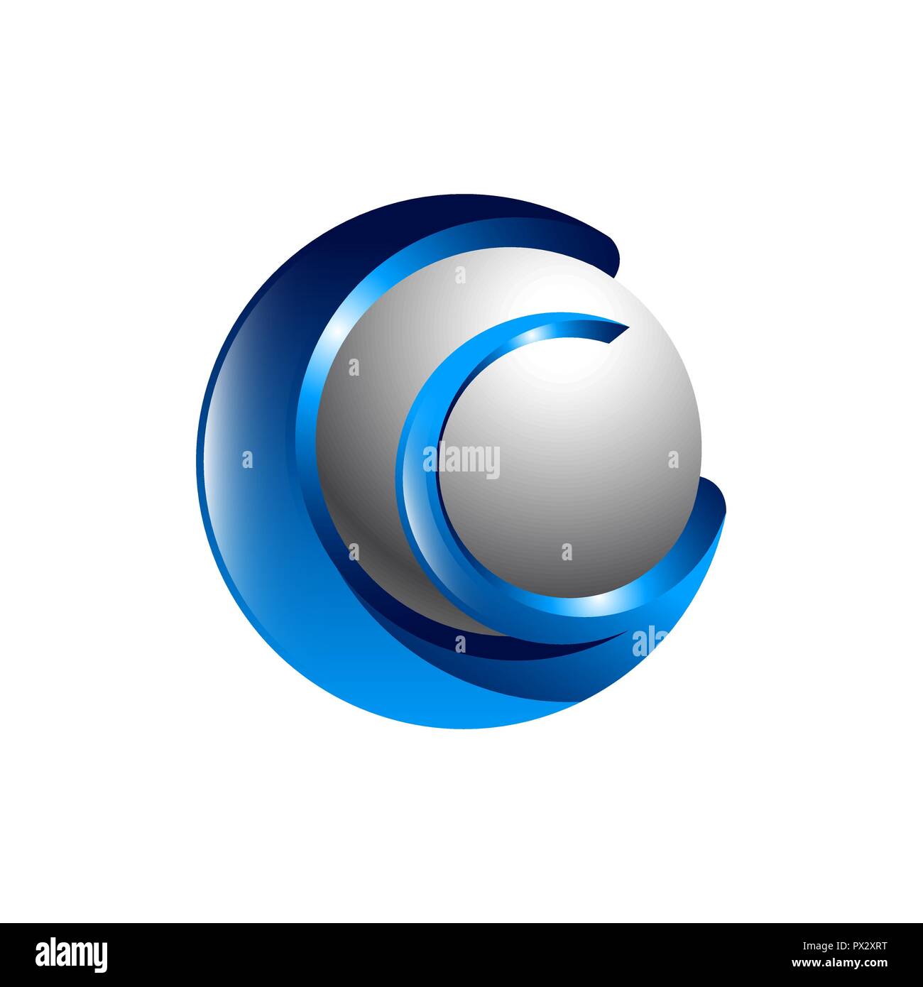 Creative abstract 3d sphere vector logo design template element. Colored silver blue concept icon Stock Vector