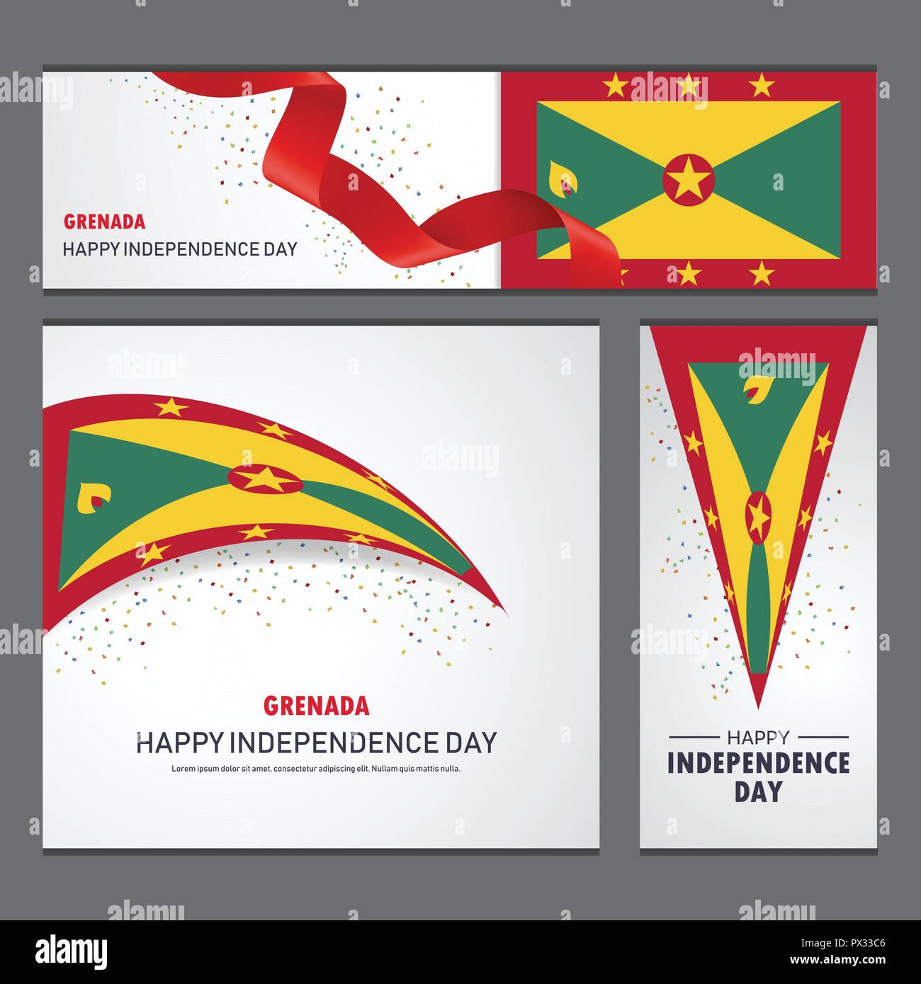 Happy Grenada independence day Banner and Background Set Stock Vector