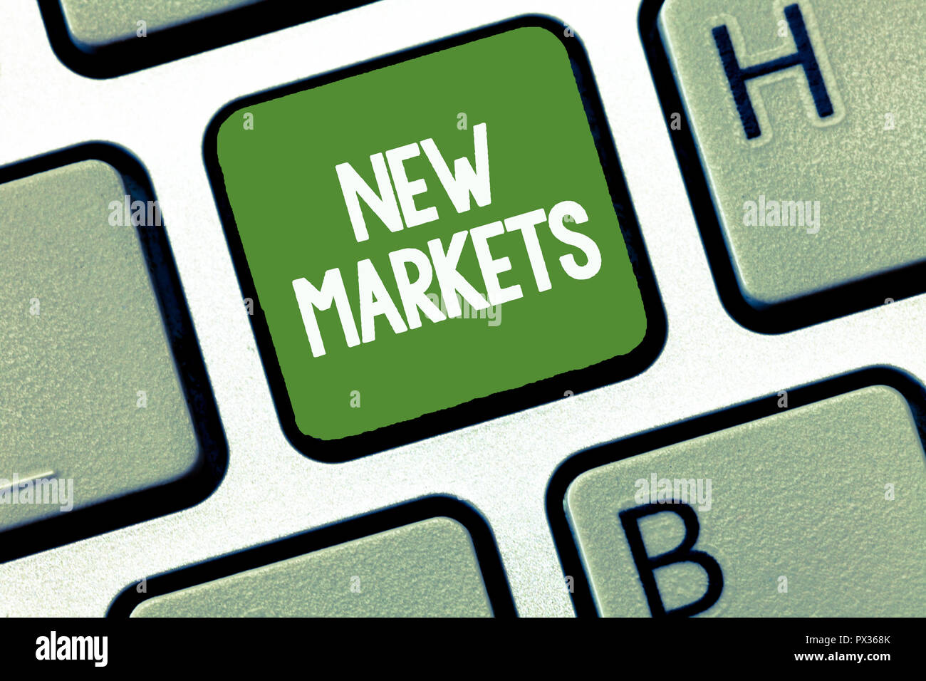Text sign showing New Markets. Conceptual photo Different commercial strategies reaching other fields showing. Stock Photo