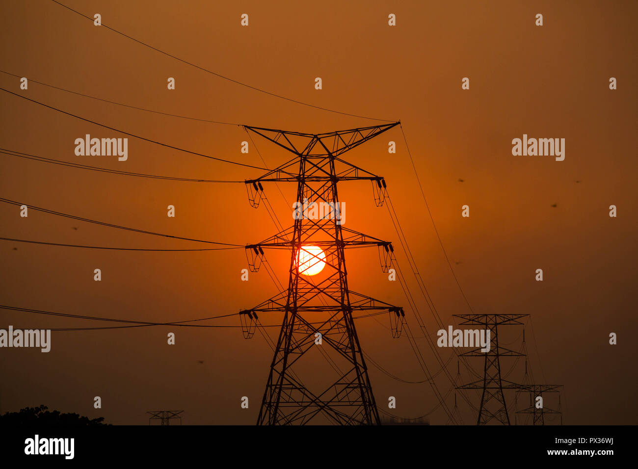 Electricity pylons of the National Grid . Dhaka, Bangladesh Stock Photo