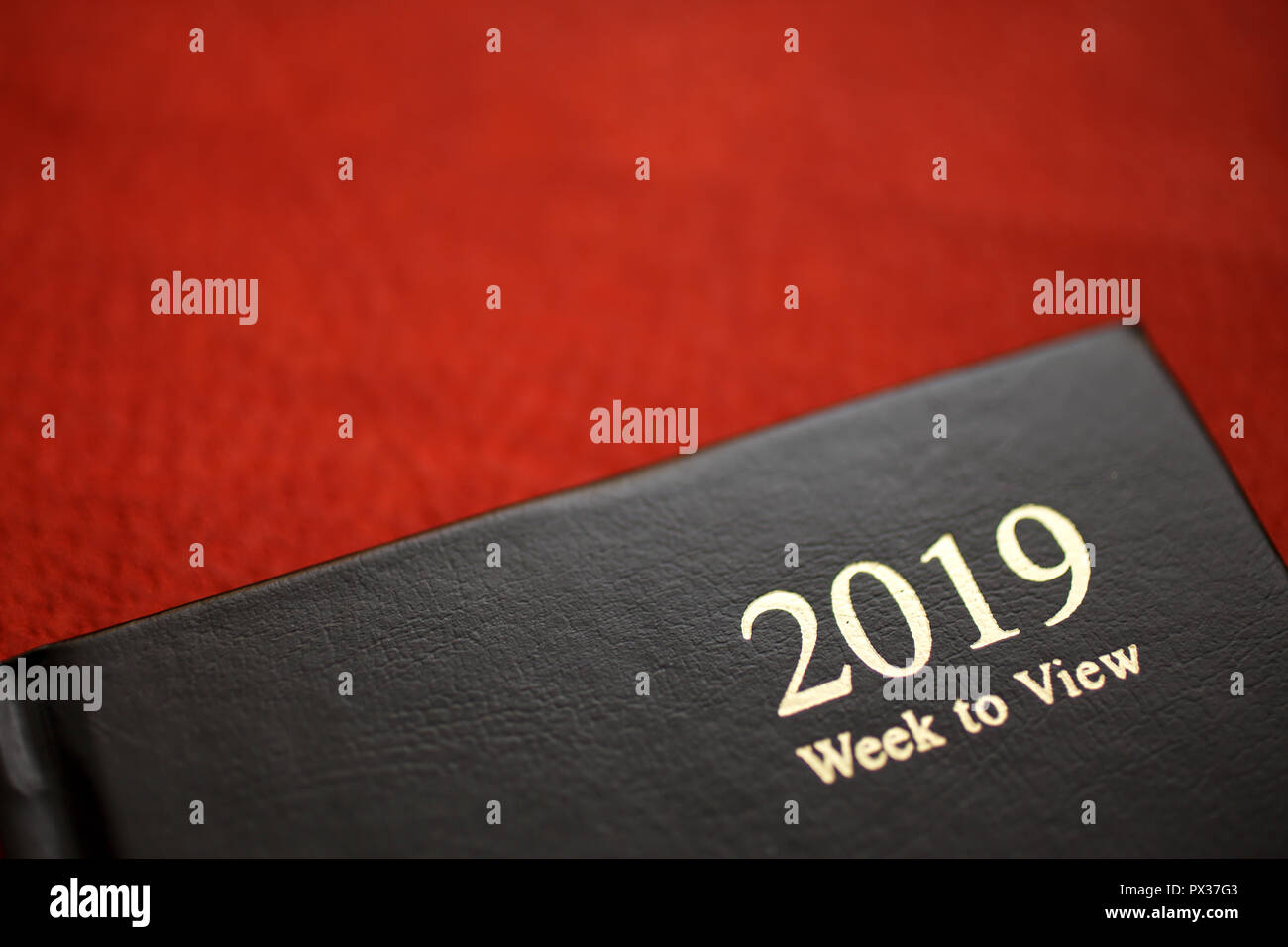 2019 Calendar on red leather Stock Photo