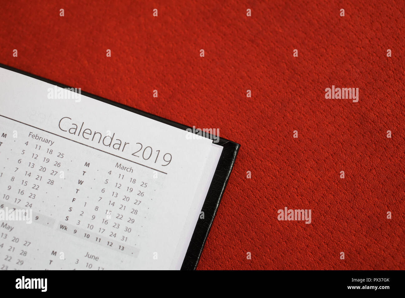 2019 Calendar on red leather Stock Photo