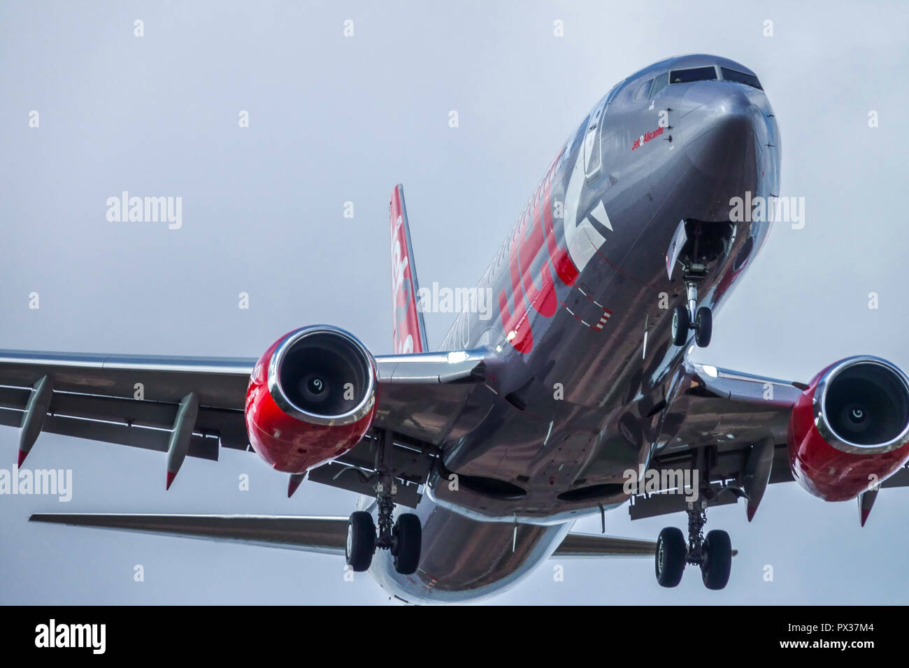 Jet2 plane landing Palma de Mallorca Spain Plane Front view Stock Photo