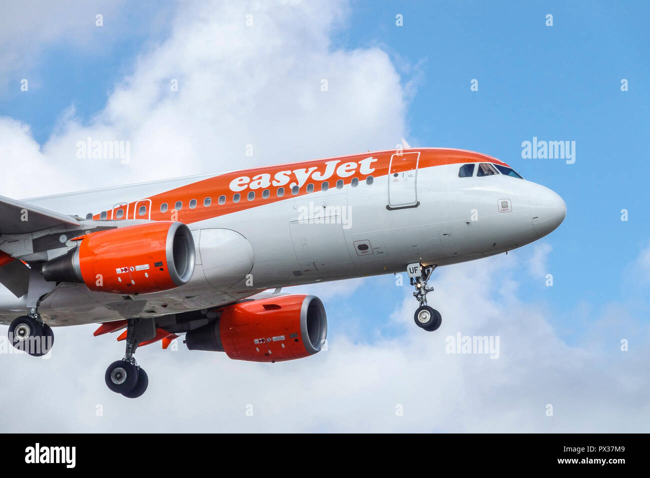 EasyJet plane landing, Palma de Mallorca, Spain Stock Photo