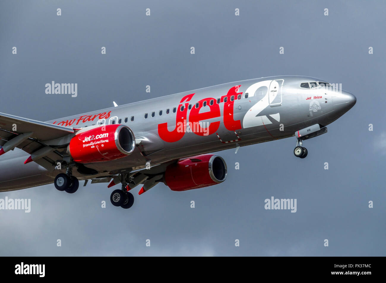 Boeing 737, Jet2 plane landing Stock Photo
