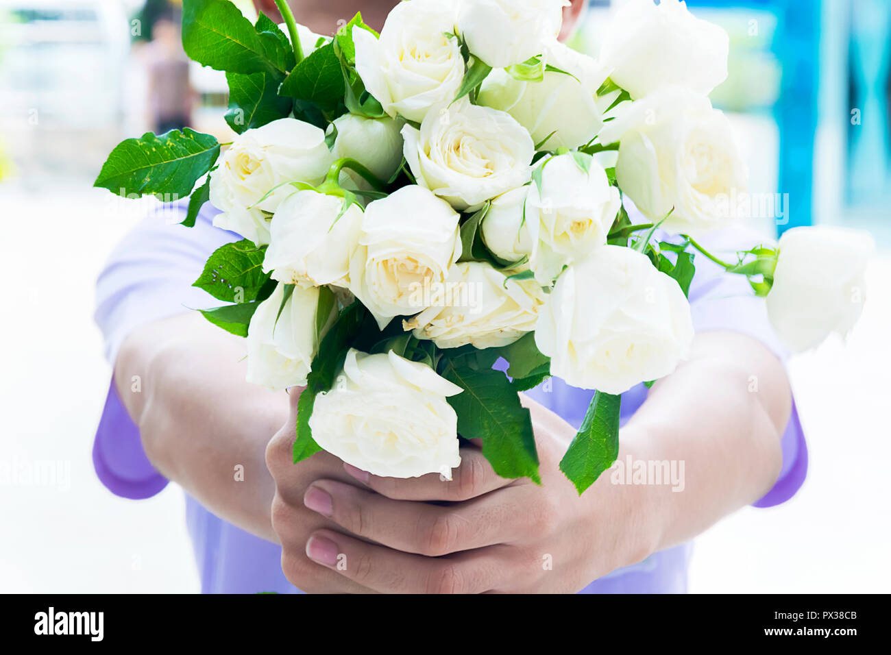 Rose is a sign Universal love, white roses is pure love, young man