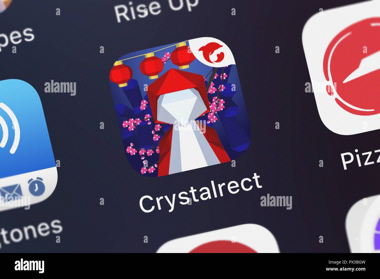 London, United Kingdom - October 19, 2018: Close-up shot of ZPLAY's popular app Crystalrect. Stock Photo