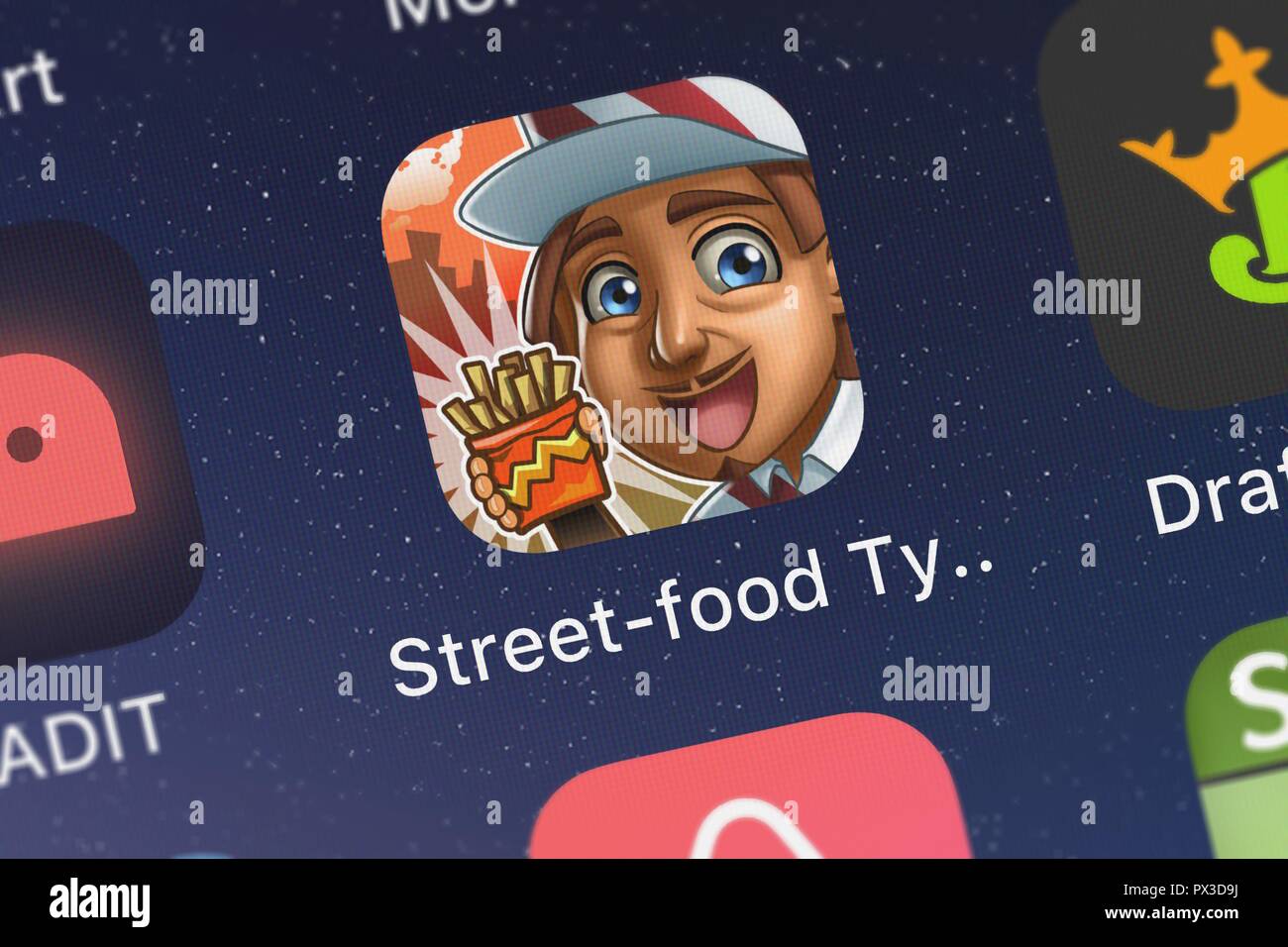 London, United Kingdom - October 19, 2018: Screenshot of AppForge Inc.'s mobile app Street-food Tycoon Chef Fever: World Cook-ing Star. Stock Photo