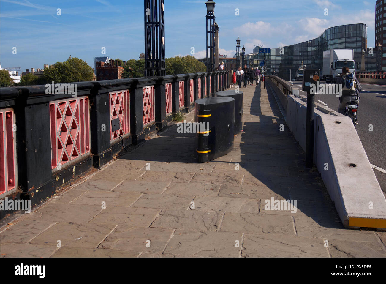 Pedestrian safety barriers on London bridges Stock Photo