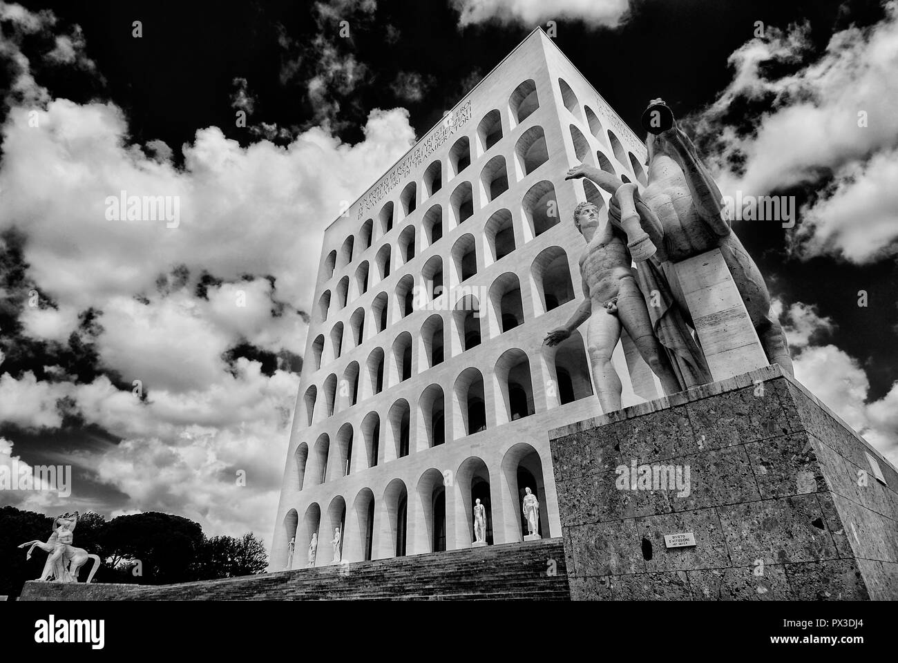 Palazzo della Civiltà Italiana (or Square Coliseum) built for the 1942 Universal Exposition and now the symbol of the modern Eur District in Rome (Bla Stock Photo