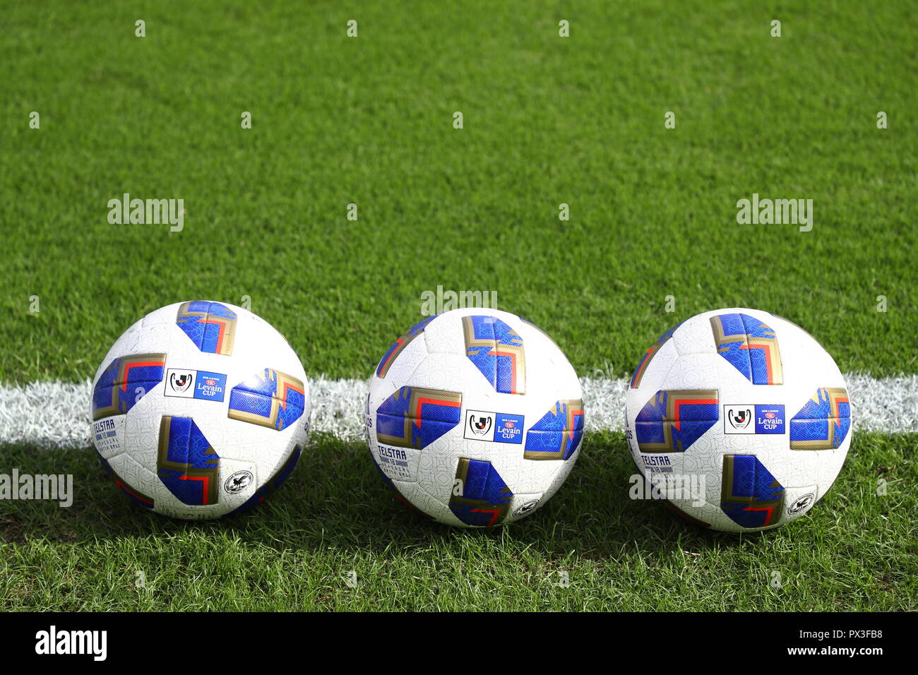 Kanagawa Japan 14th Oct 18 Match Balls Football Soccer The Levain Cup Logo Is Printed On The Official Match Ball Before The 18 J League Ybc Levain Cup Semi Finals 2nd Leg Match Between Kanagawa Japan 14th Oct 18 Match Balls Football Soccer The Levain Cup Logo Is Printed On The Official Match Ball Before The 18 J League Ybc Levain Cup Semi Finals 2nd Leg Match Between