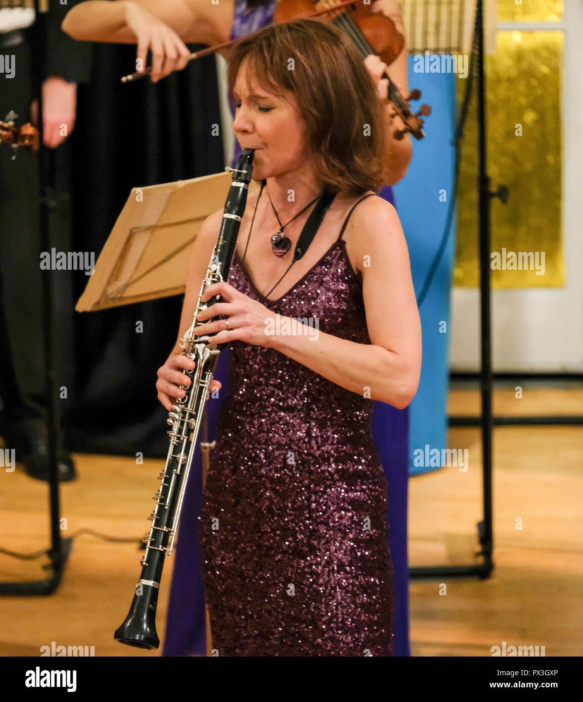 Stroud Subscription Rooms Gloucestershire, UK. 18th October, 2018. Emma Johnson...performing with European Union Chamber Orchestra at Stroud Subscription Rooms Gloucestershire performing Mozart's Clarinet Concerto.. Credit: charlie bryan/Alamy Live News Stock Photo