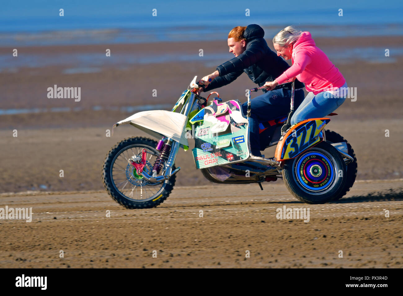 Weston Super Mare, UK. 19th Oct 2018. Getting ready for the Annual weekend bike race on the sands at Weston Super Mare in the UK. Robert Timoney/Alamy/Live/News Stock Photo