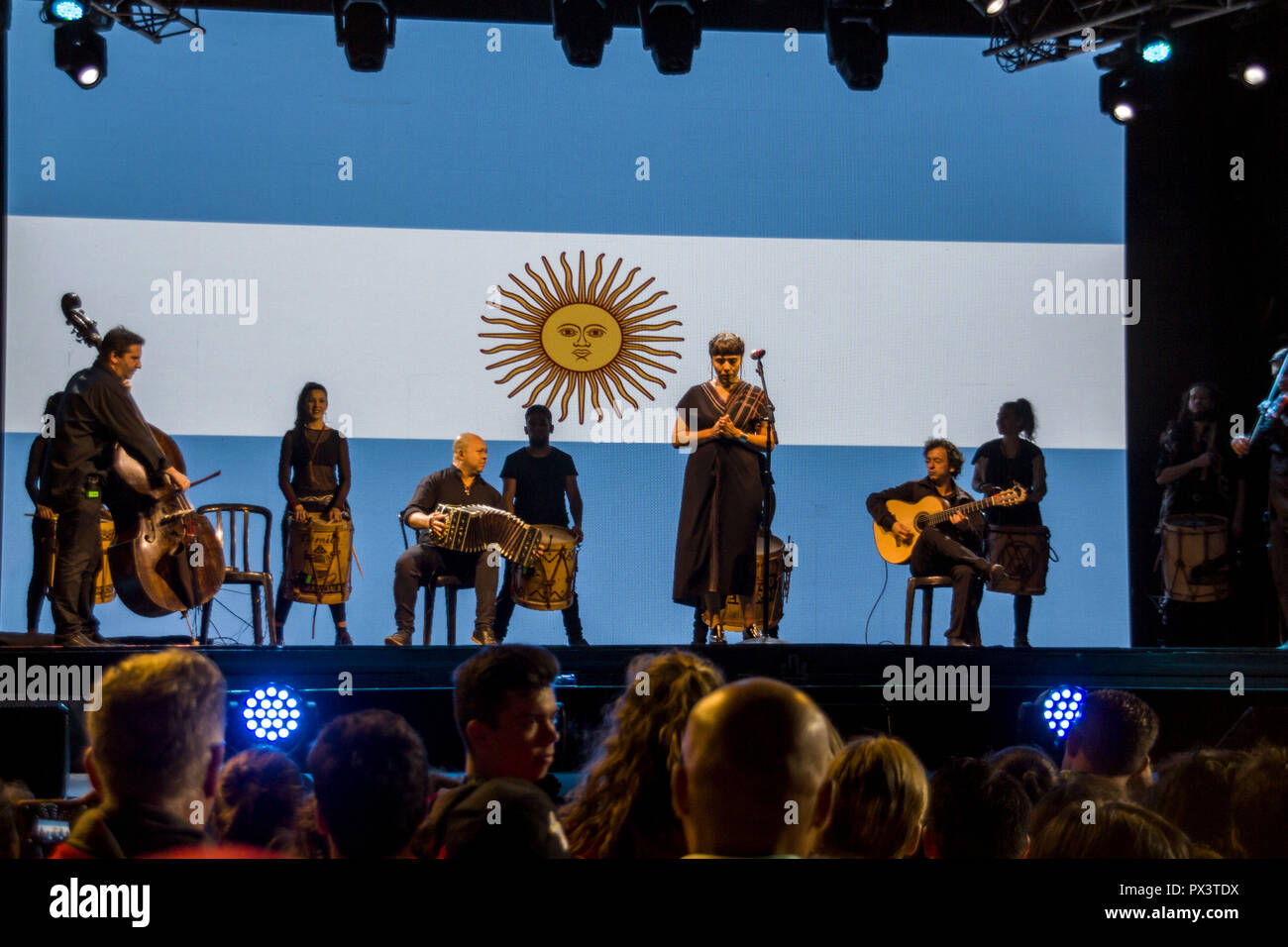 Buenos Aires, Buenos Aires, Argentina. 18th Oct, 2018. The Argentine National Anthem, was sung by Soema Montenegro. Credit: Roberto Almeida Aveledo/ZUMA Wire/Alamy Live News Stock Photo