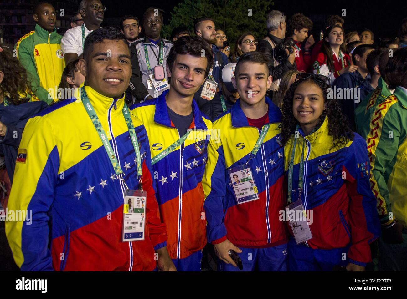 Buenos Aires, Buenos Aires, Argentina. 18th Oct, 2018. Young athletes and members of the different delegations that competed in the Youth Olympic Games, Buenos Aires 2018, enjoy the closing ceremony. Credit: Roberto Almeida Aveledo/ZUMA Wire/Alamy Live News Stock Photo