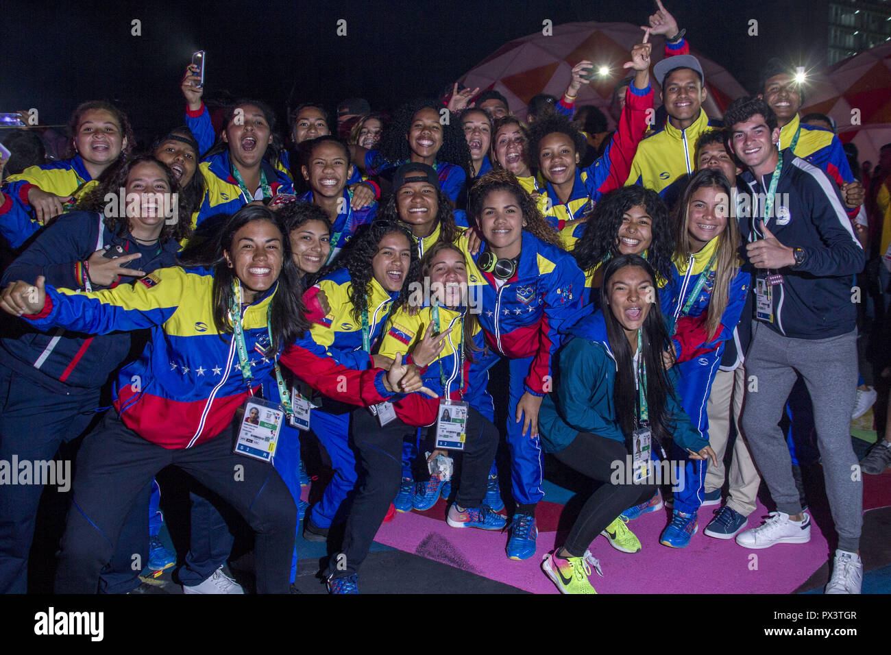 Buenos Aires, Buenos Aires, Argentina. 18th Oct, 2018. Young athletes and members of the different delegations that competed in the Youth Olympic Games, Buenos Aires 2018, enjoy the closing ceremony. Credit: Roberto Almeida Aveledo/ZUMA Wire/Alamy Live News Stock Photo