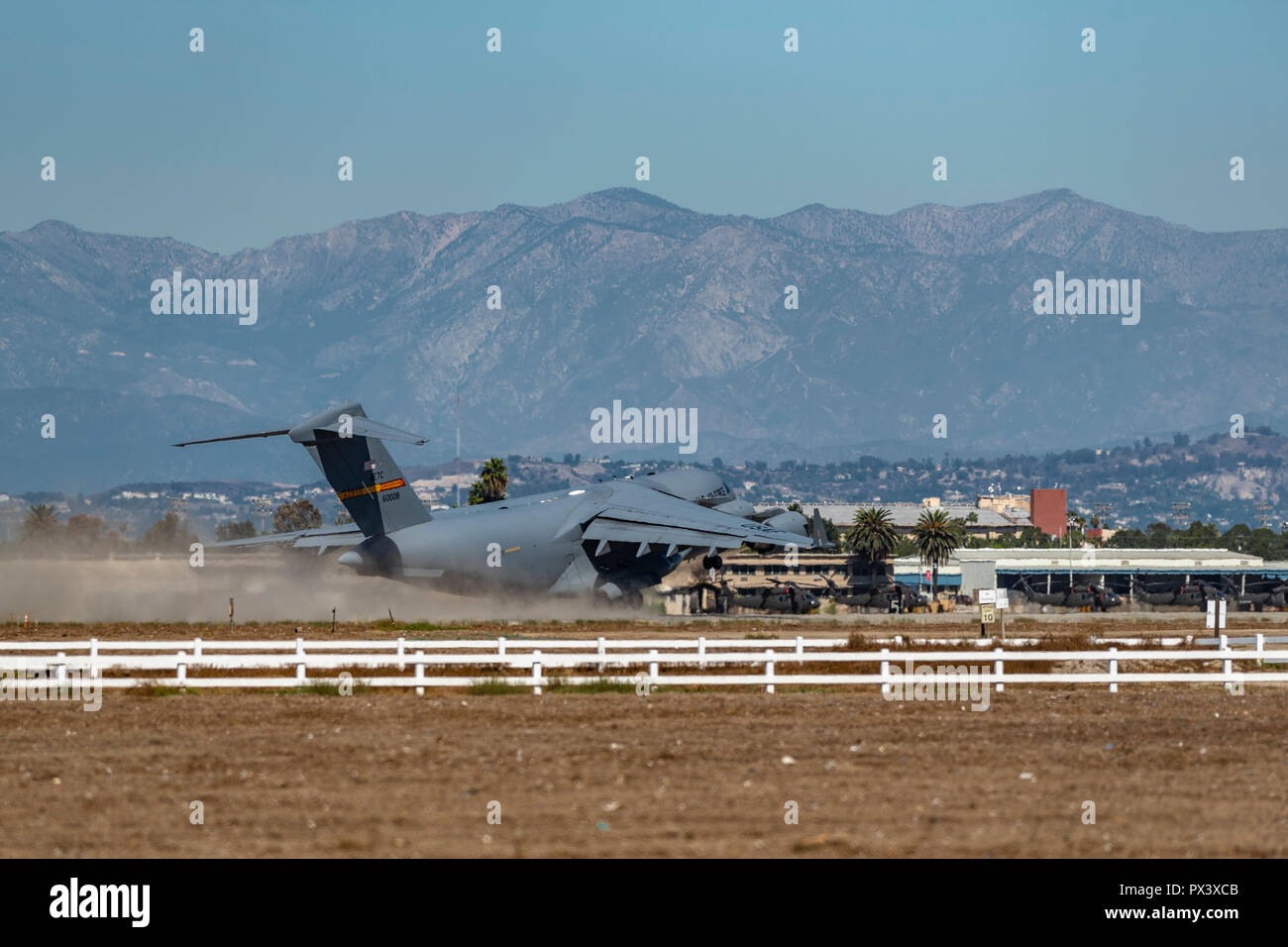 Los Alamitos, CA. USAF C17 Globemaster III takes off through the heat