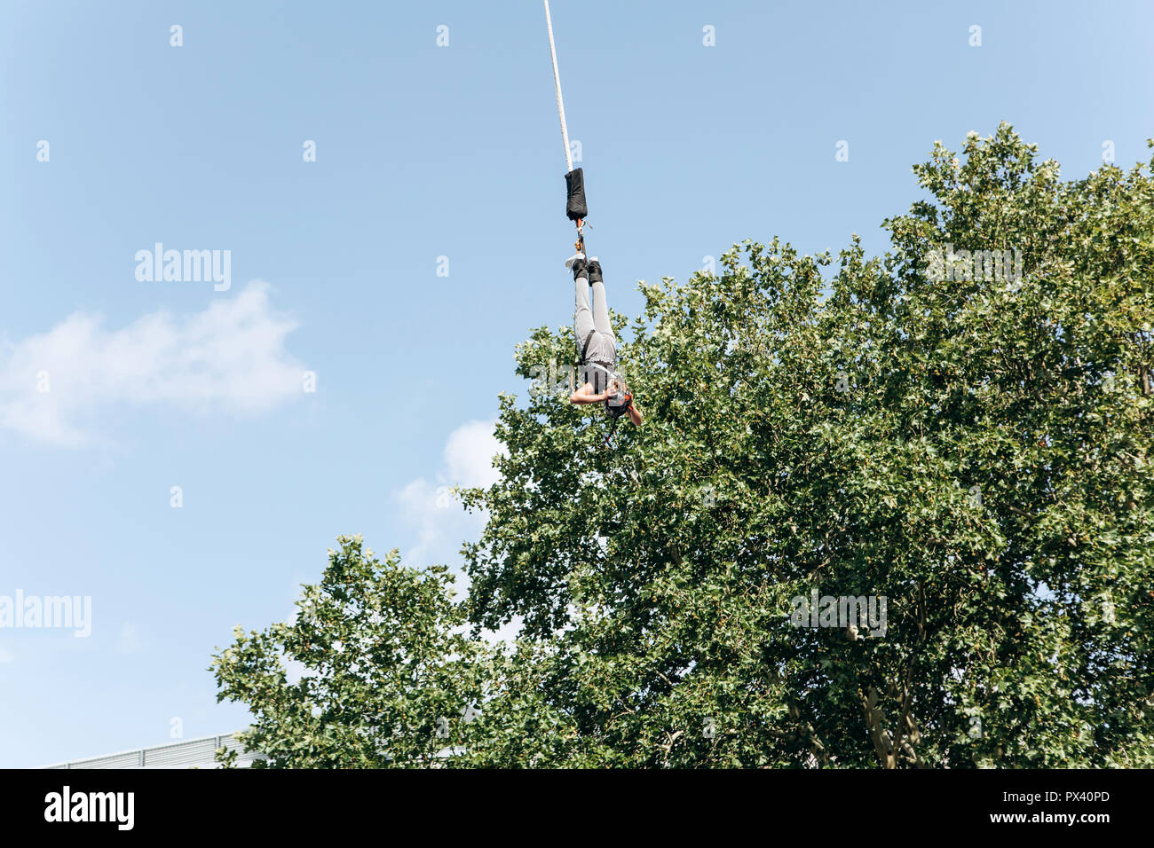Person jumped with a rope for pleasure and adrenaline. Bungee Jumping ...