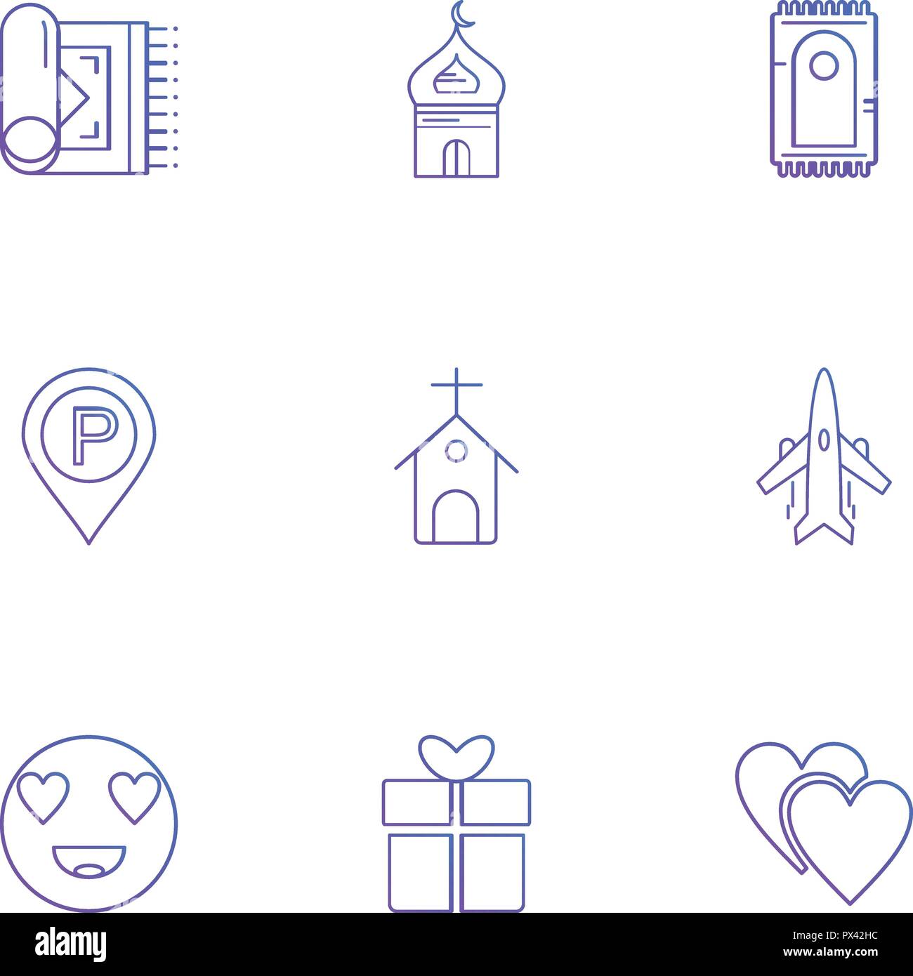 prayer mat , mosque , muslim , church , navigation , emoji , giftbox , heart  , aeroplane , icon, vector, design, flat, collection, style, creative Stock  Vector Image & Art - Alamy