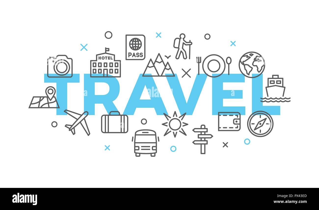 TRAVEL Concept with icons and signs Stock Vector