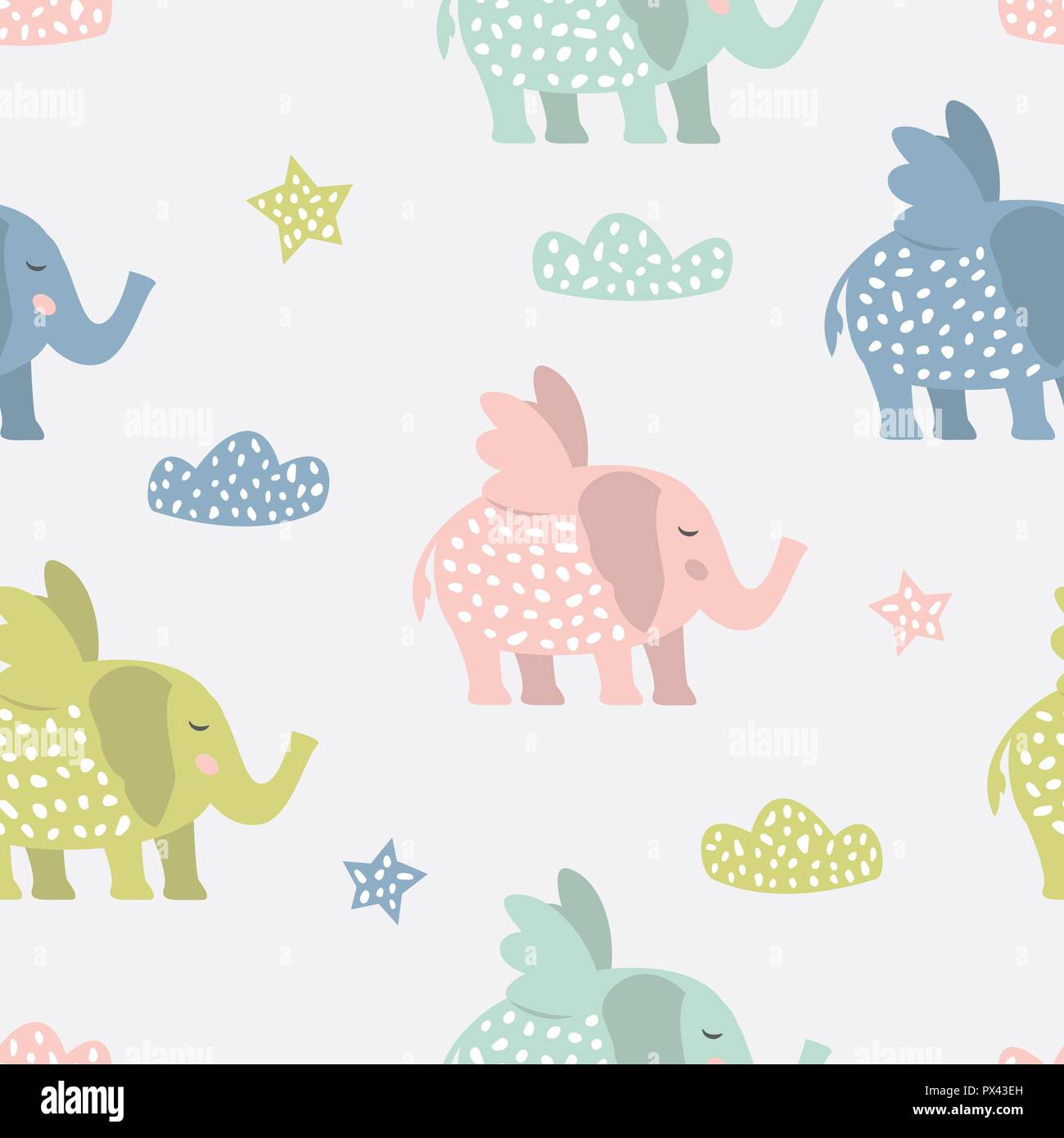 Childish seamless pattern with cute elephants. Creative texture for fabric Stock Vector