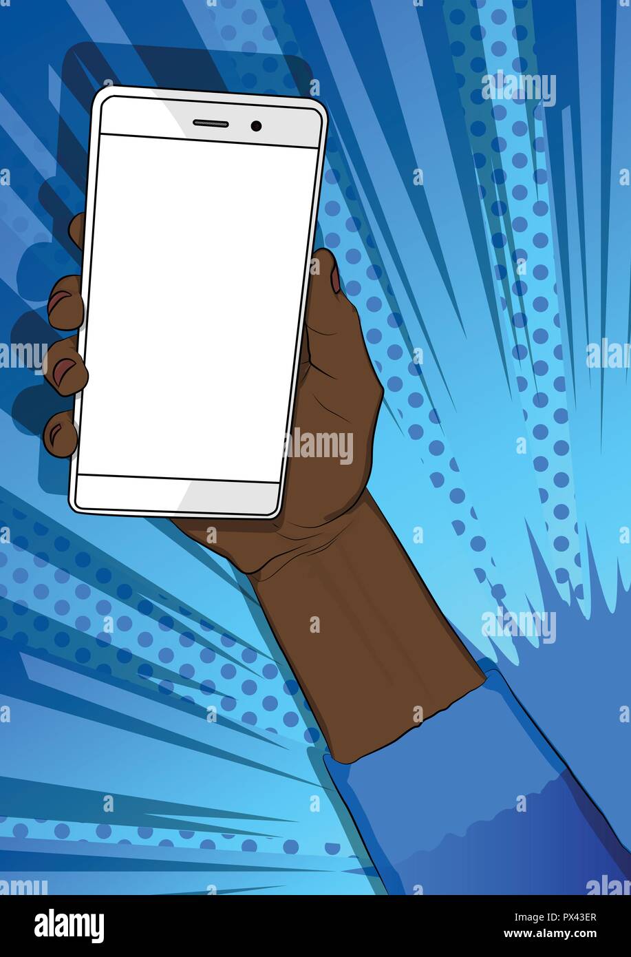 Afro American Hand Holding White Cellphone With White Screen Cartoon Pop Art Retro Vector Illustration Drawing In Comic Book Style Stock Vector Image Art Alamy Afro American Hand Holding White Cellphone With White Screen Cartoon Pop Art Retro Vector Illustration Drawing In Comic Book Style Stock Vector Image Art Alamy