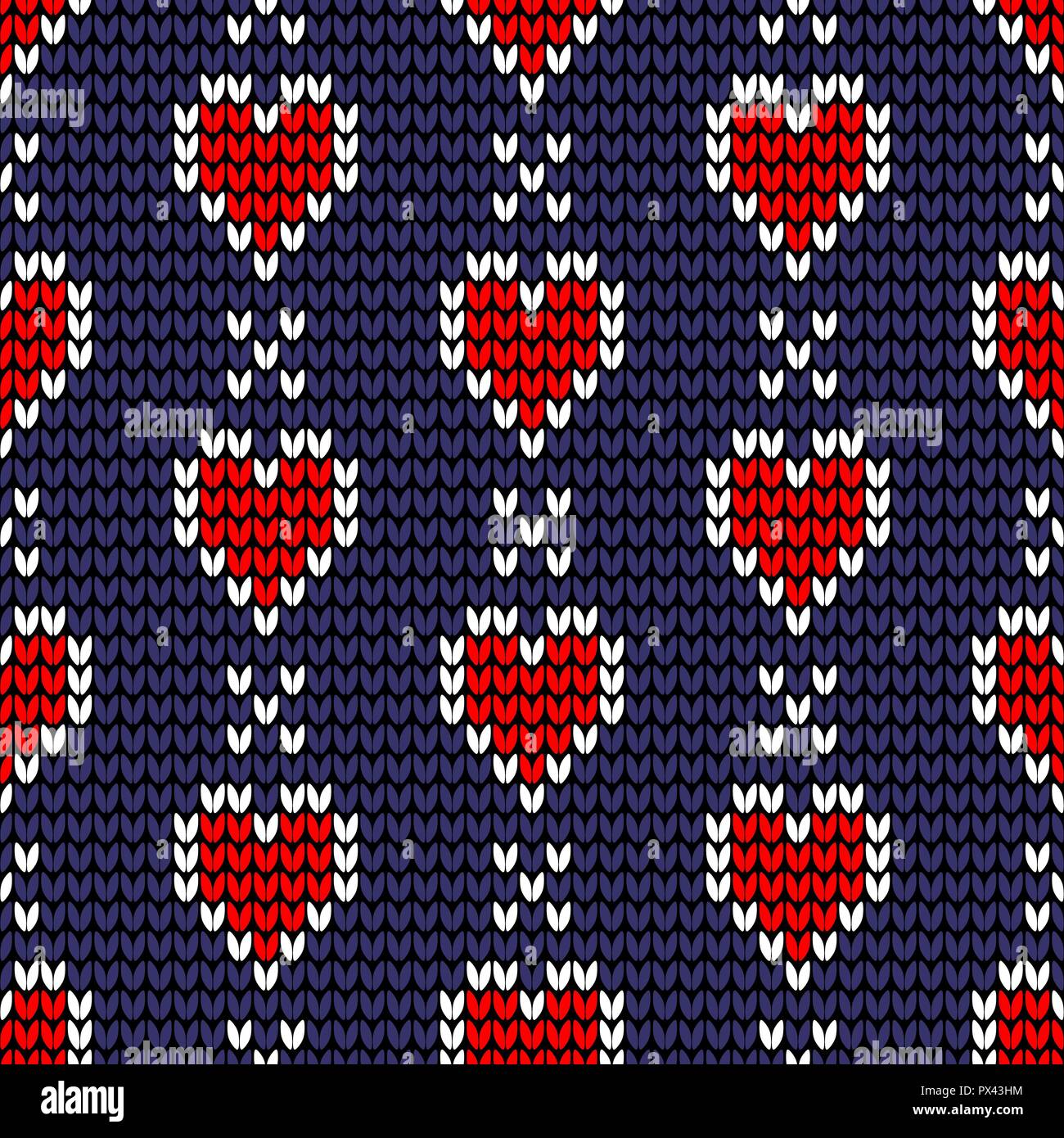 Abstract blue seamless knitting pattern with red hearts background ...