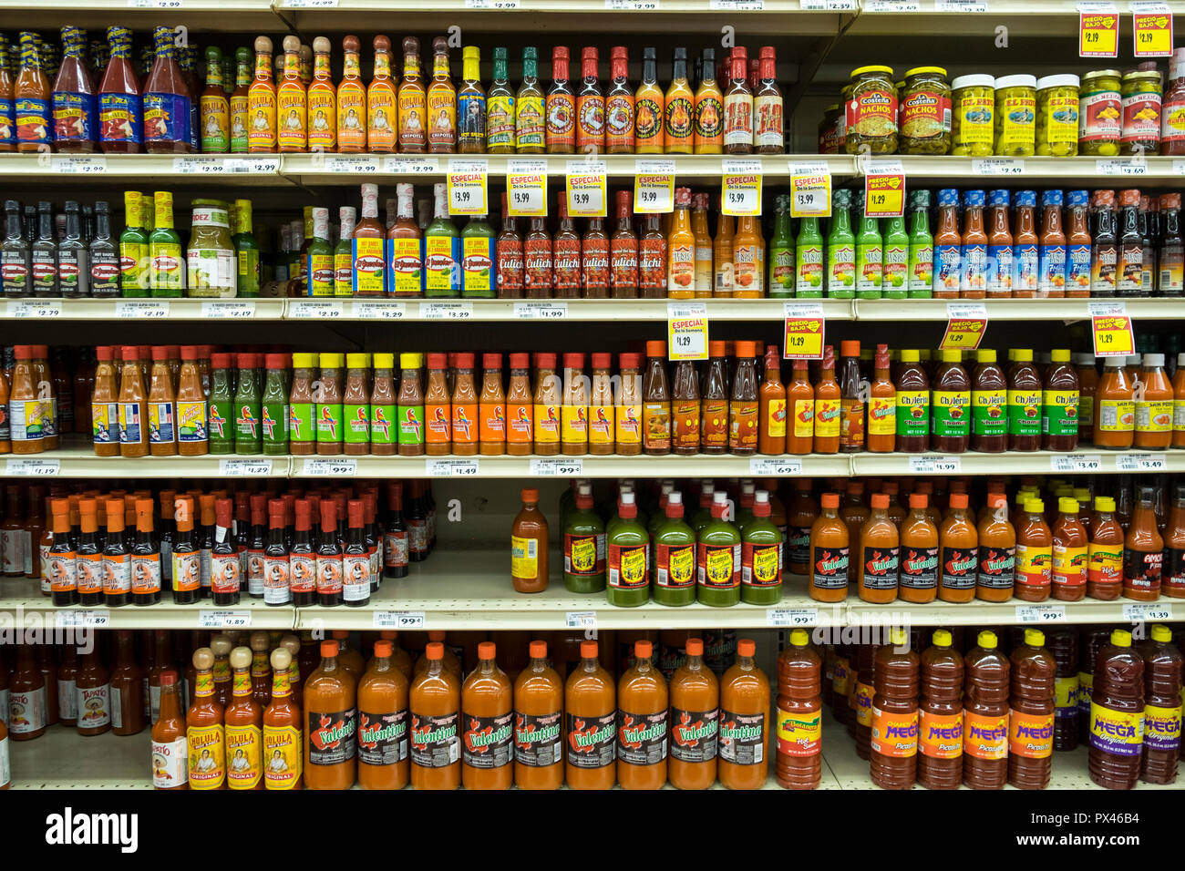 Chile, chili, chilli hot sauce in store, Phoenix, Arizona, USA Stock Photo Alamy
