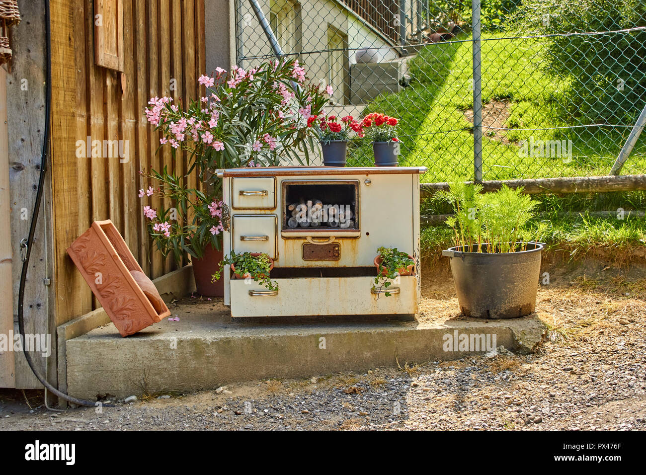 Decor oven with flowers Stock Photo Alamy