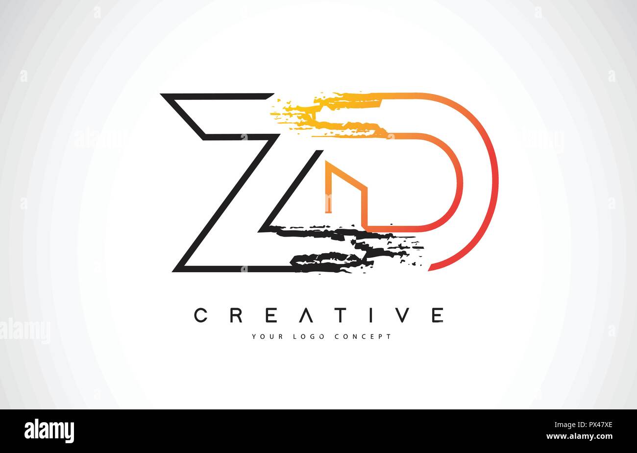 ZD Creative Modern Logo Design Vetor with Orange and Black Colors. Monogram Stroke Letter Design. Stock Vector