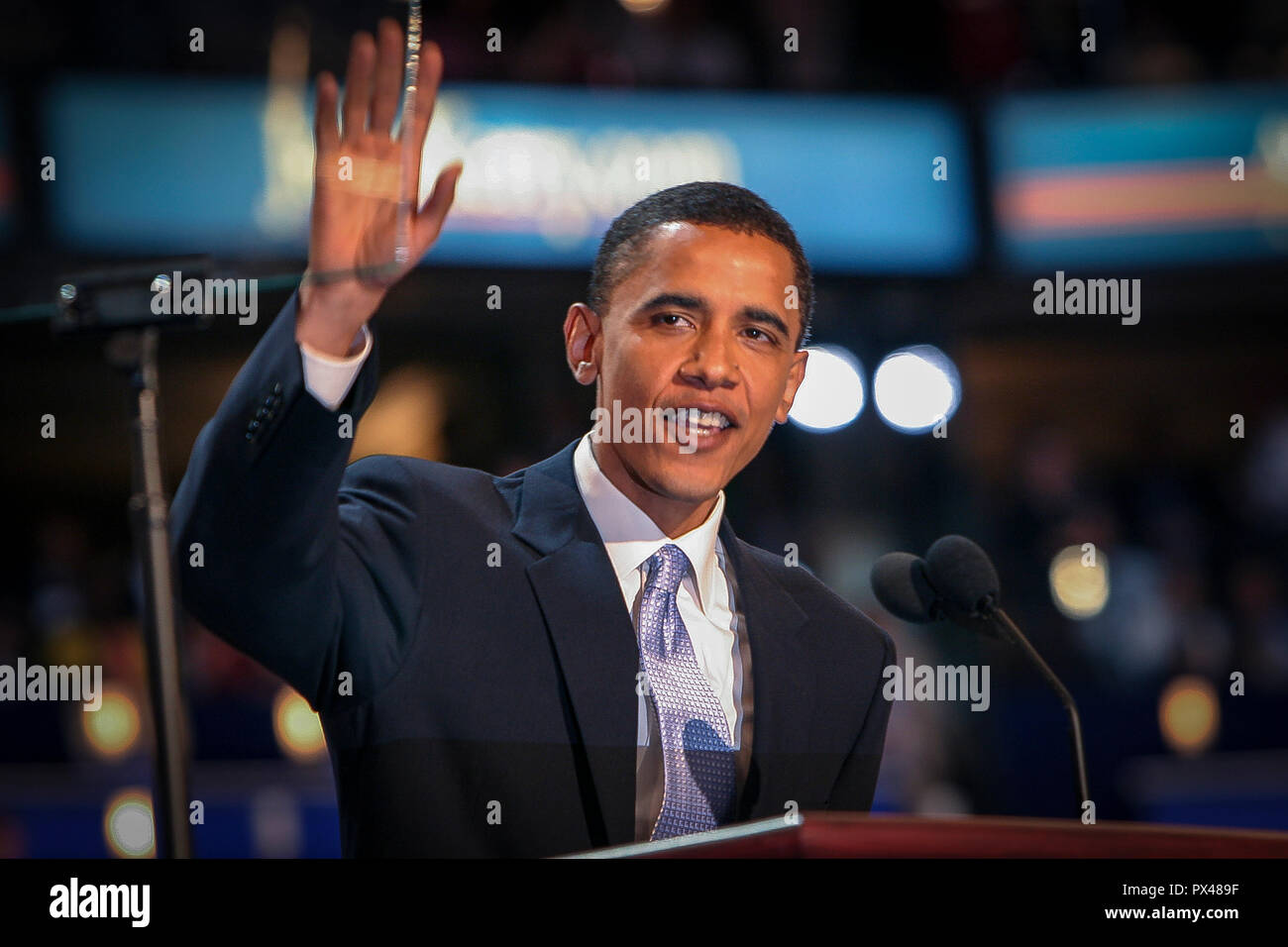 Illinois State Senator and future President Barrack Obama gives historic keynote address at the 2004 Democratic National Convention at the Boston Flee Stock Photo