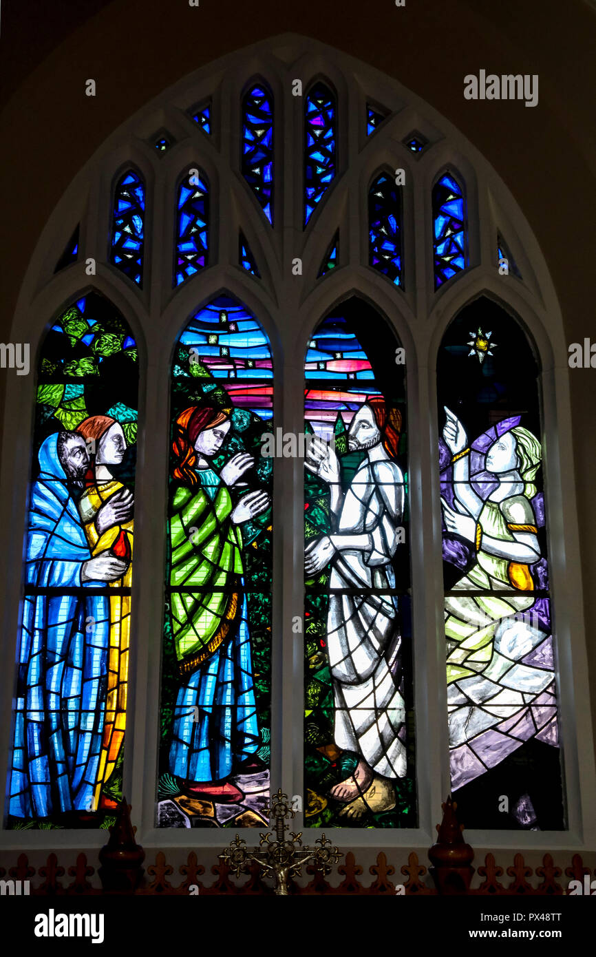St Peter's catholic cathedral, Belfast, Northern Ireland. Stained glass