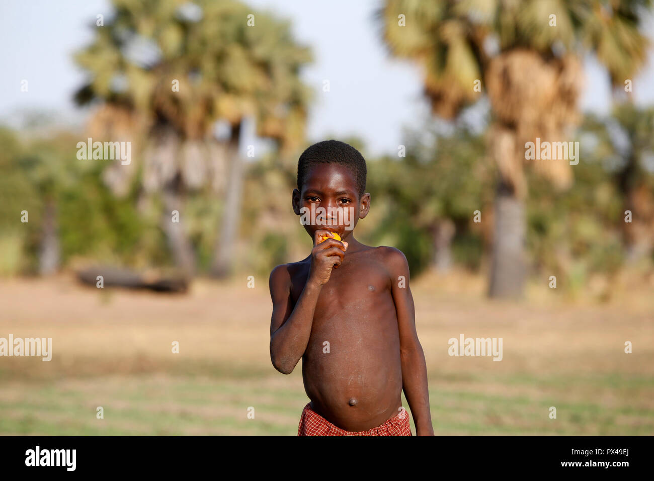 Togolese boy in a field in Karsome, Togo. Stock Photo