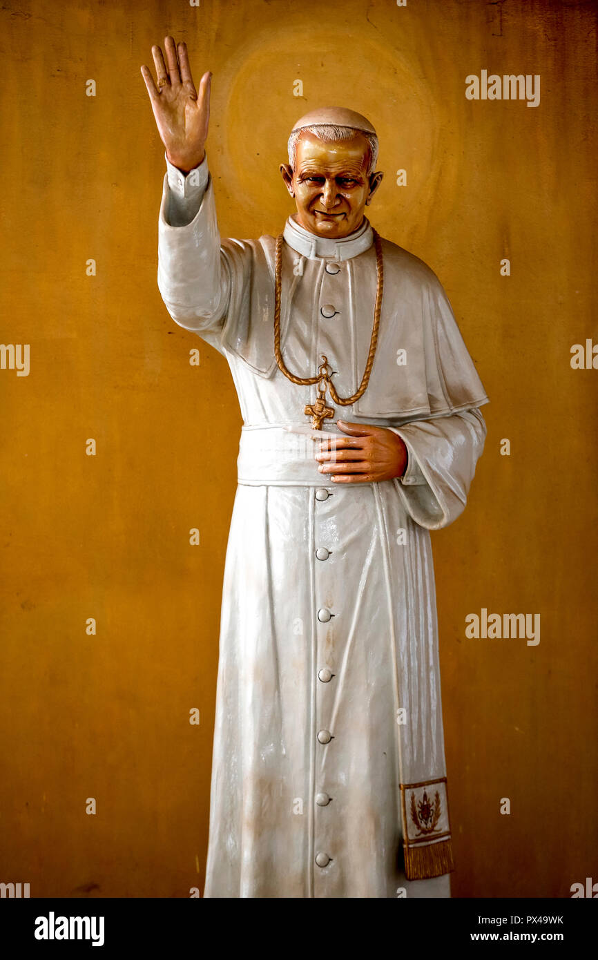 Pope John Paul II statue in Cristo Risorto de Hedzranawoe catholic parish church, LomÃ©, Togo. Stock Photo
