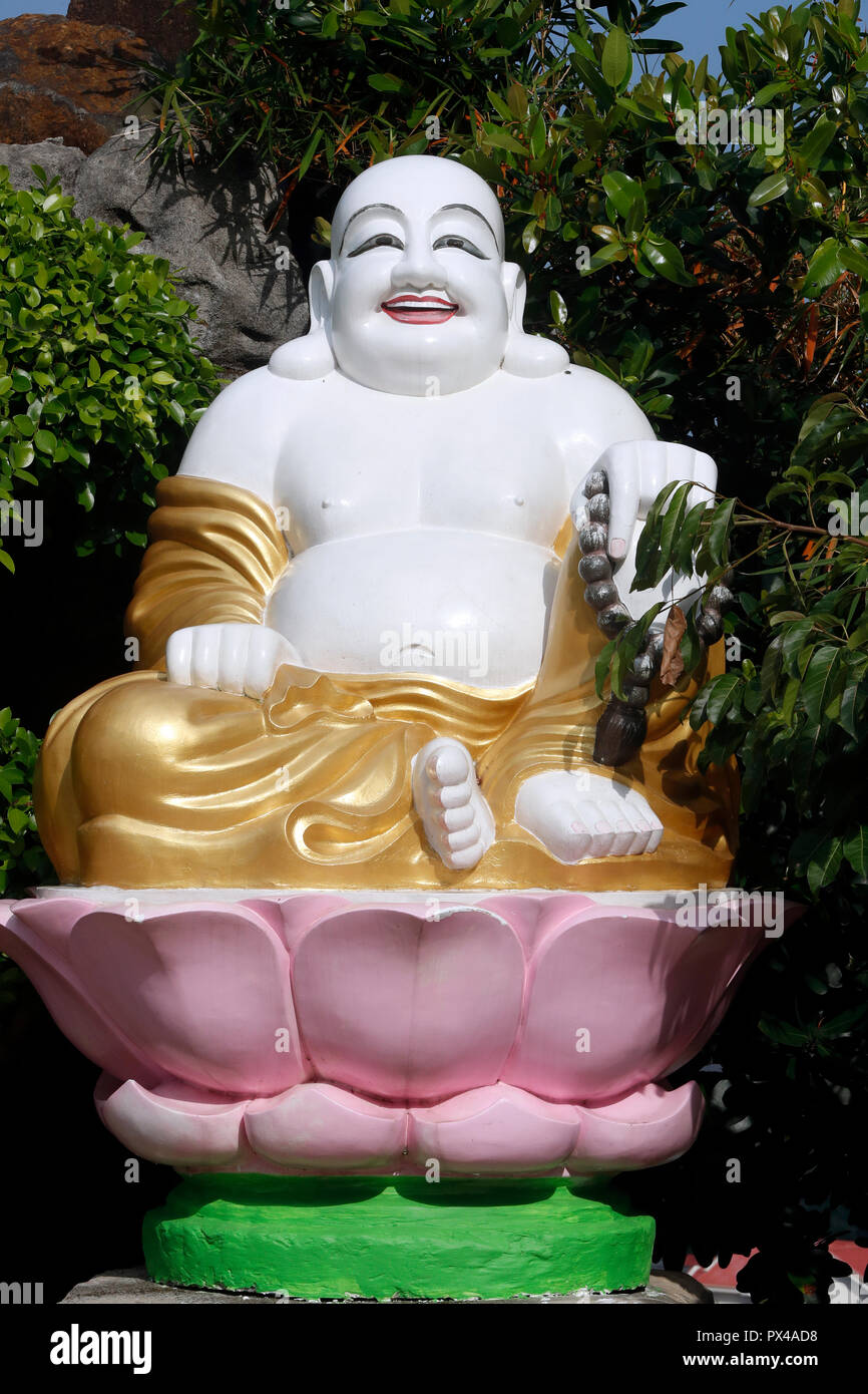 Van Hanh zen buddhist monastery. Fat happy Buddha statue for good luck