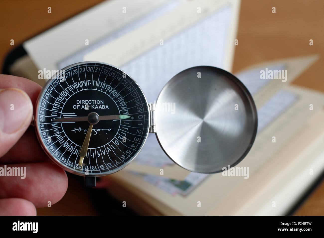 Muslim using a Qibla compass to indicate the direction of Mecca. Close-Up  Stock Photo - Alamy