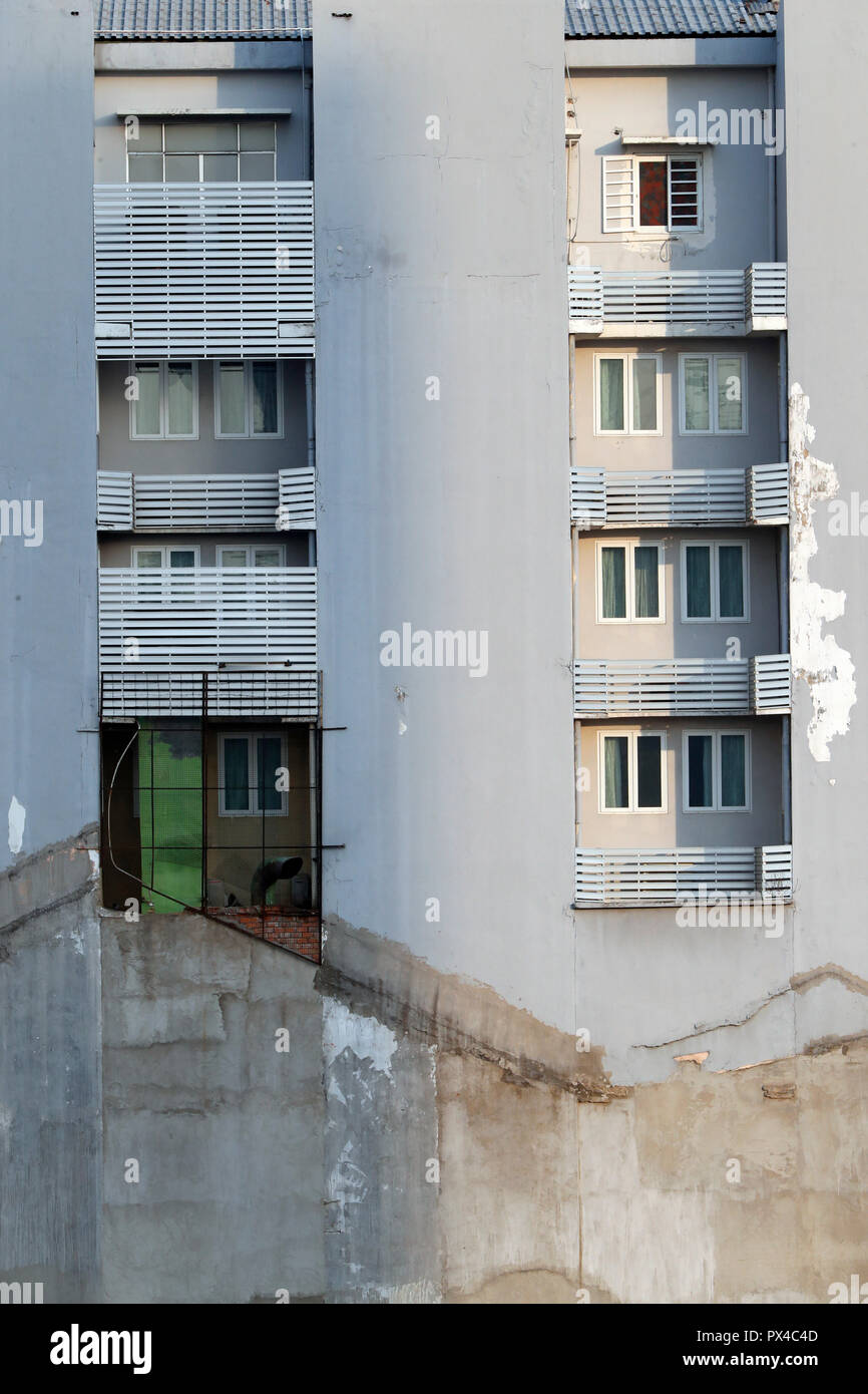Architecture detail of an old apartment building. Distict 1.  Ho Chi Minh City (Saigon). Vietnam. Stock Photo