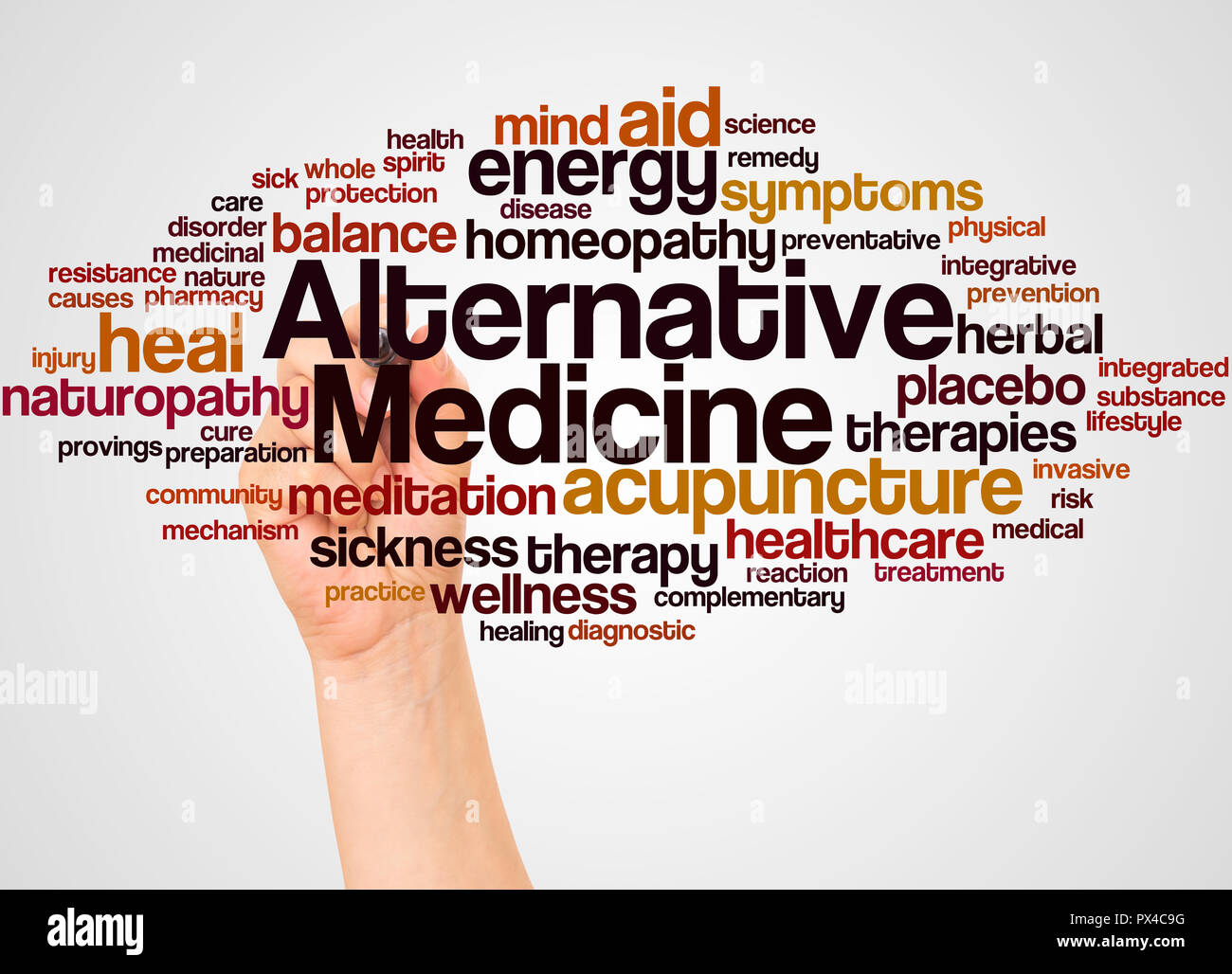 Alternative Medicine word cloud and hand with marker concept on white background Stock Photo Alamy