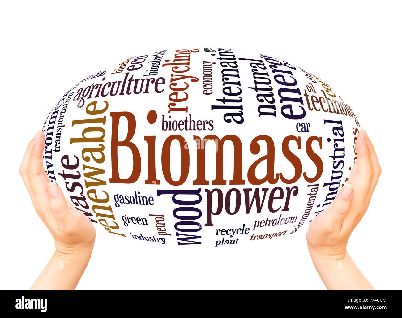 Biomass word cloud hand sphere concept on white background. Stock Photo